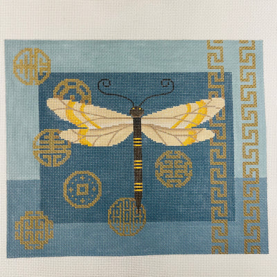 JP-B 017 Dragonfly & Coins on Blue Needlepoint Canvas