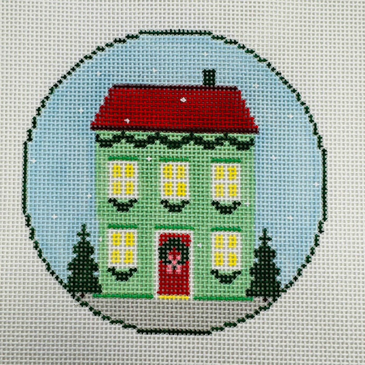 Mint Green Christmas Home Needlepoint Canvas with stitch guide