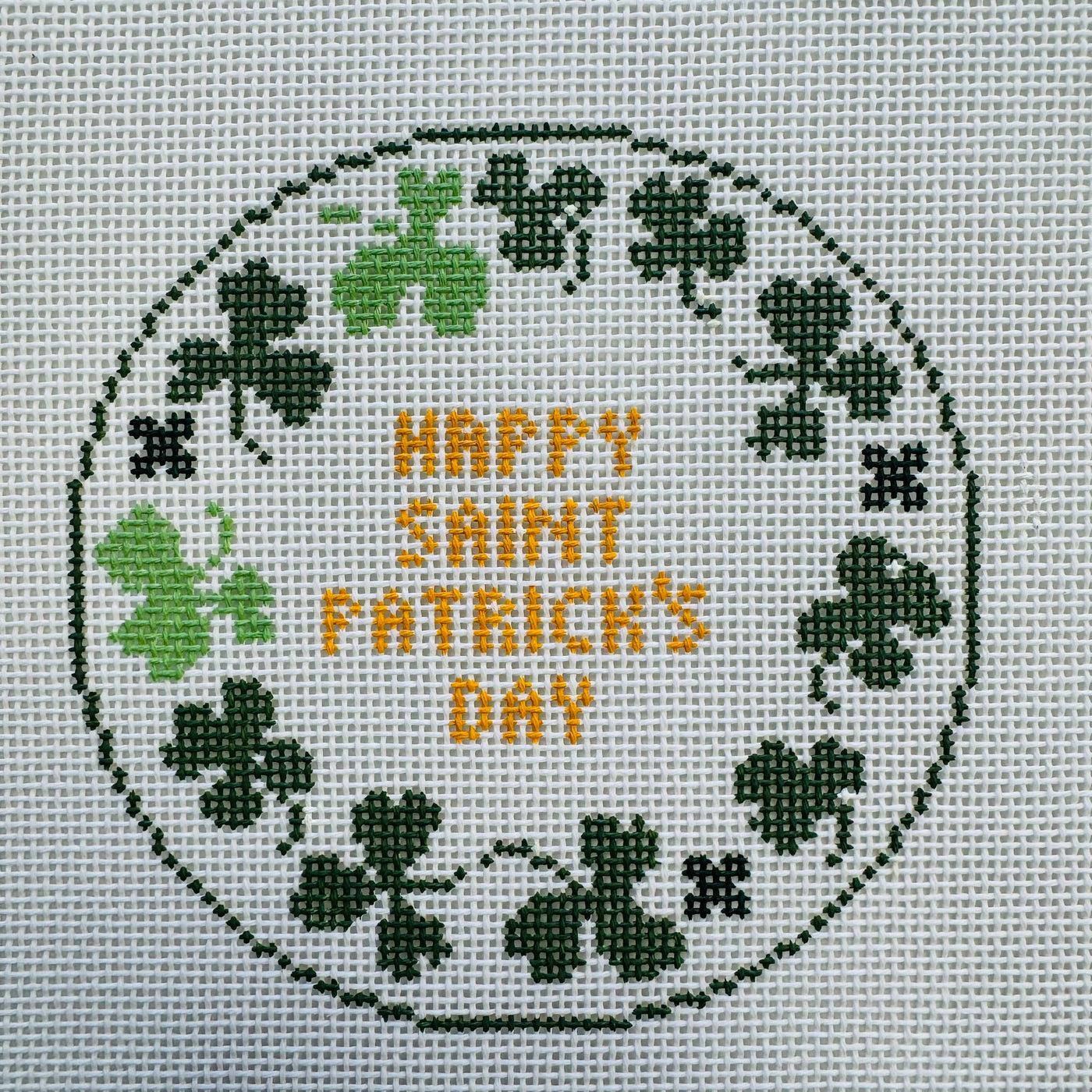 St Patrick's Day Clover Round Needlepoint Canvas