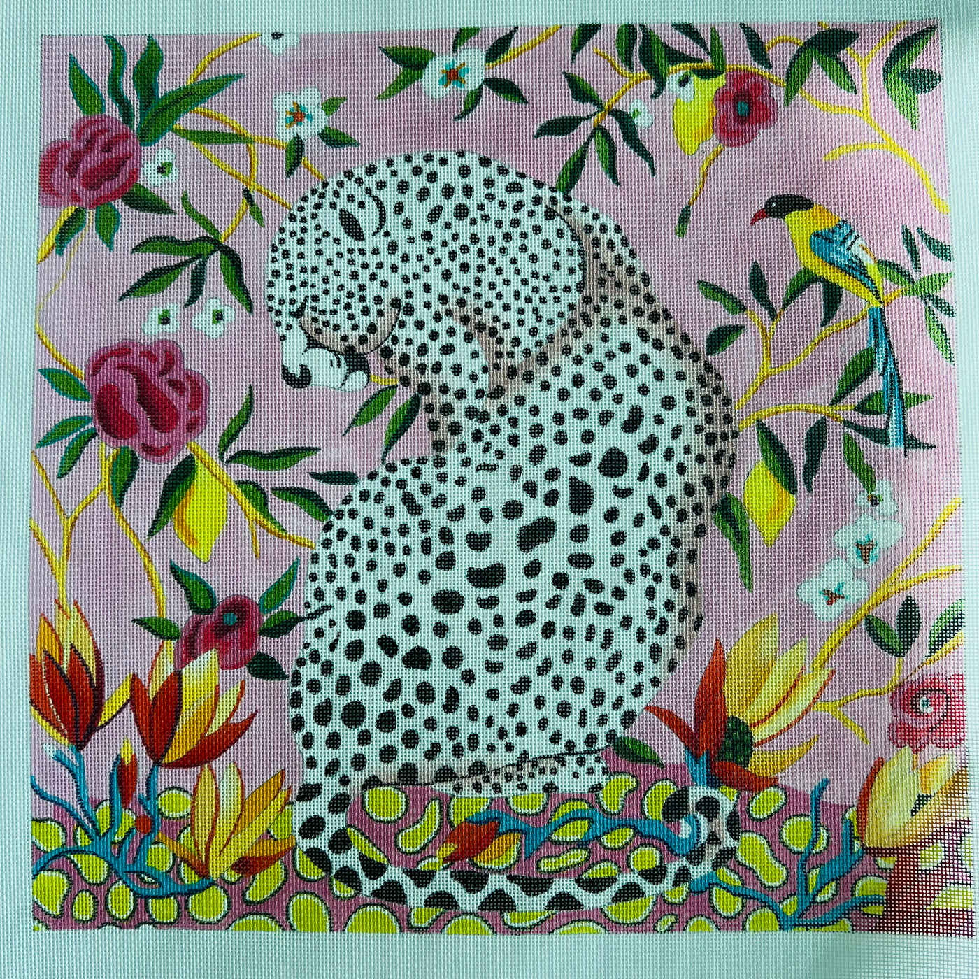 White Ocelet Leopard Needlepoint Canvas