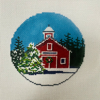 Barn with Wreath in Winter Ornament Needlepoint Canvas