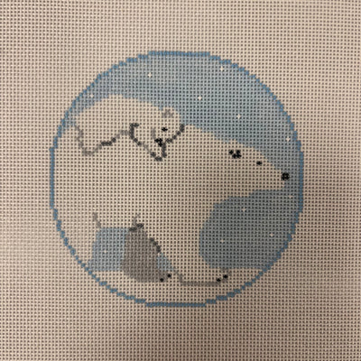 Mom and Baby Polar Bear Round Needlepoint Canvas