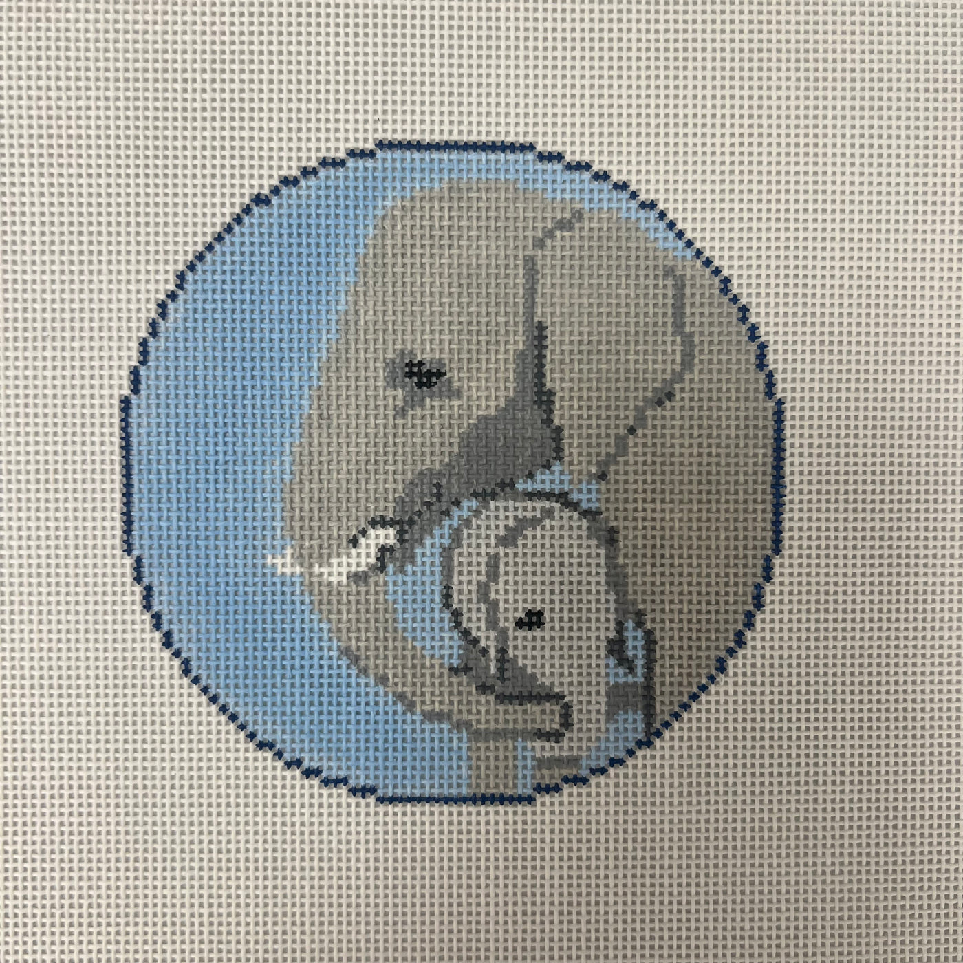 Mom and Baby Elephant Round Needlepoint Canvas