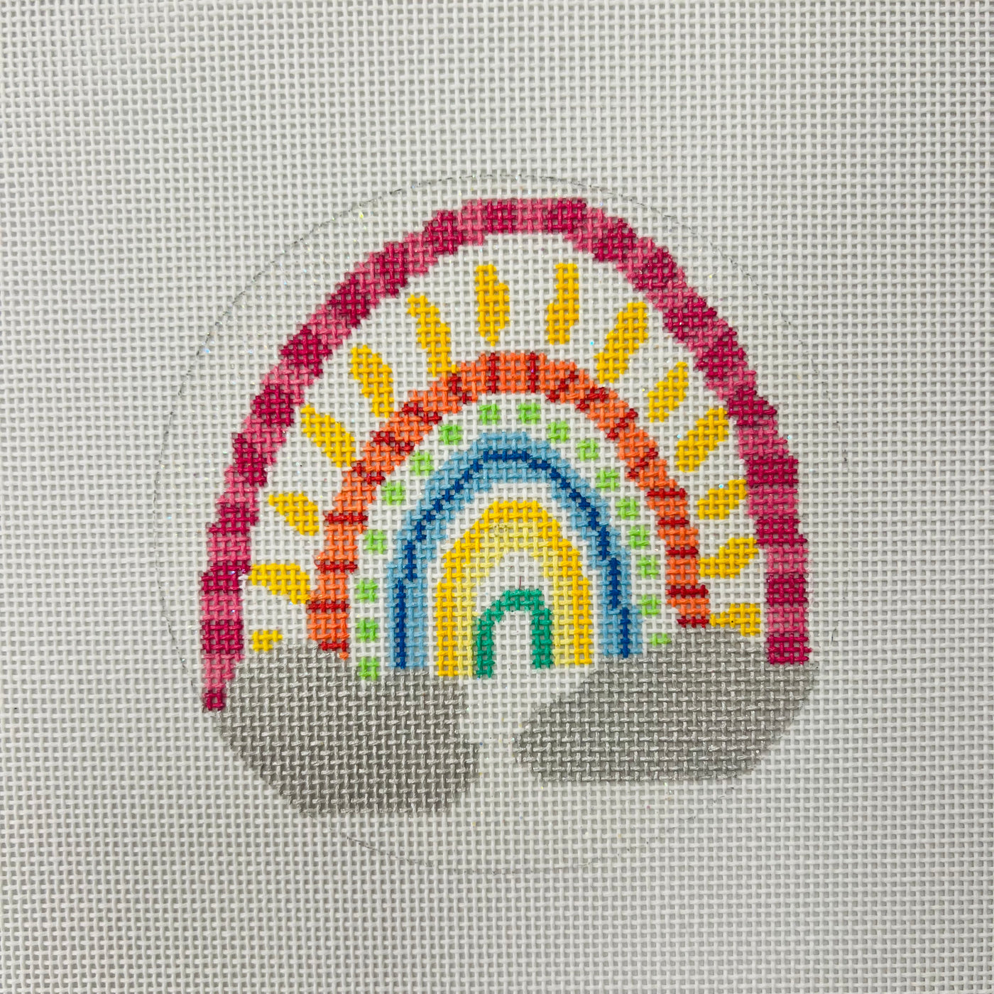 Rainbow Glittery Round Insert Needlepoint Canvas