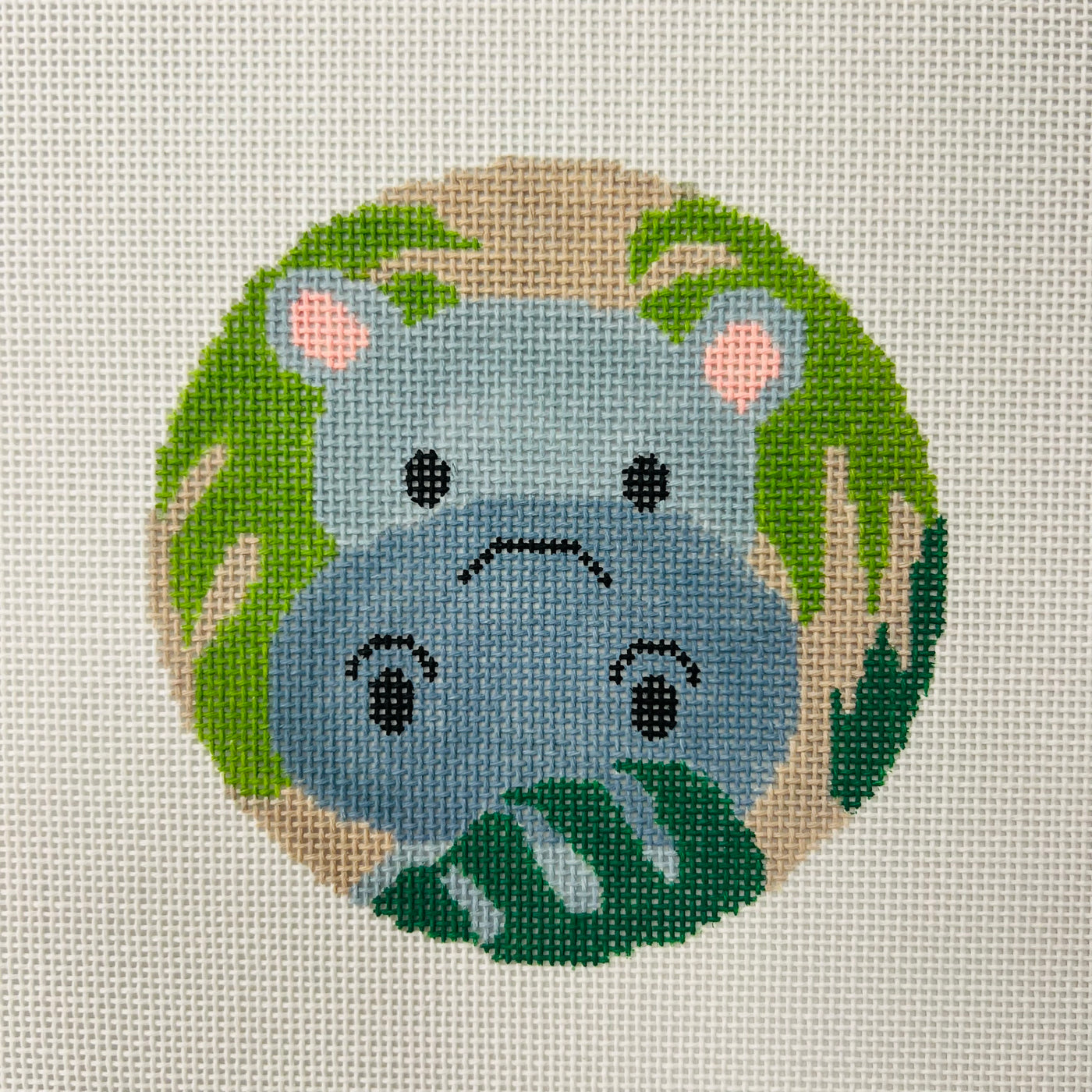 Children's Hippo Round Insert Needlepoint Canvas