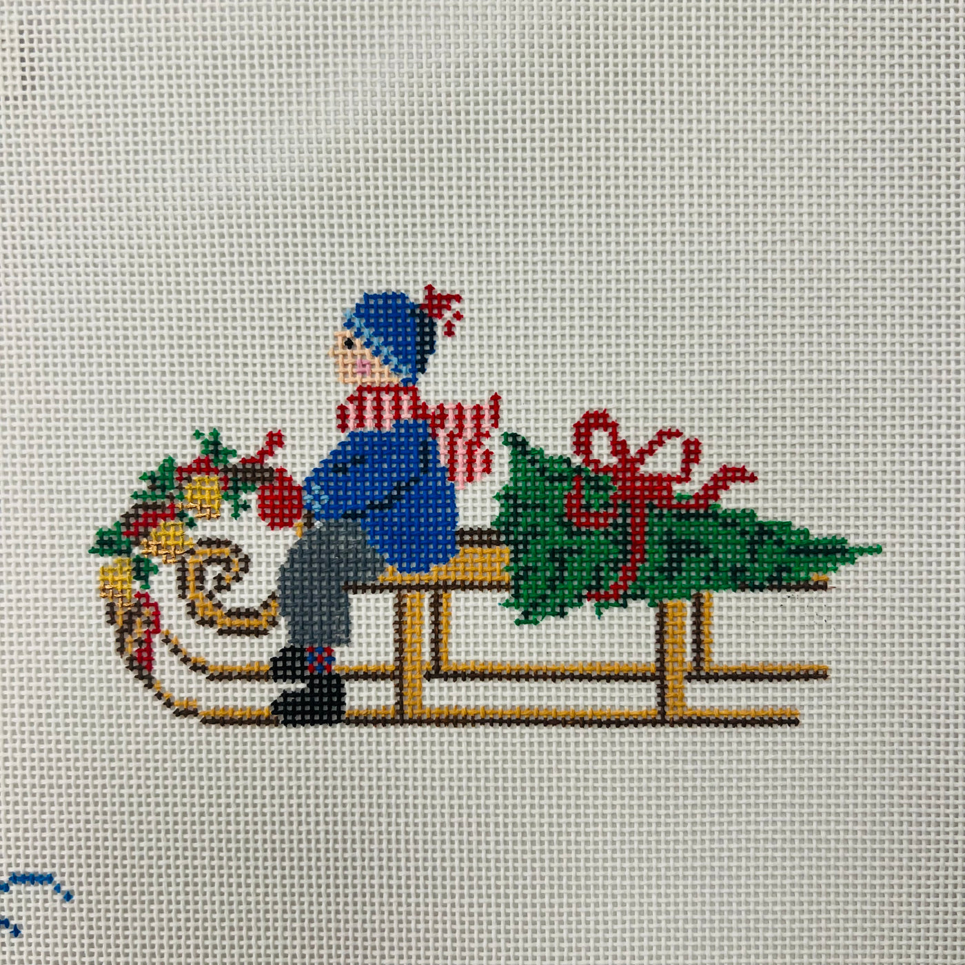 Boy on Sled Ornament Needlepoint Canvas