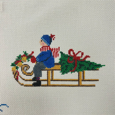 Boy on Sled Ornament Needlepoint Canvas