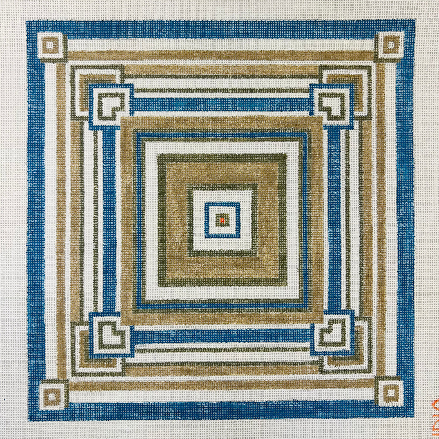 Blue/Beige Graphic Needlepoint Canvas