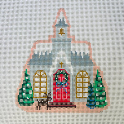 Christmas Village Church Needlepoint Canvas