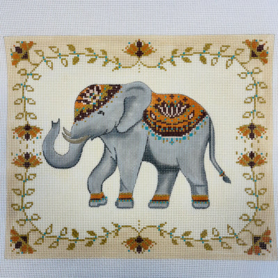 Floral Grey Elephant Needlepoint Canvas
