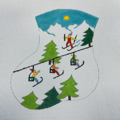 Ski Scene Mini Stocking Ornament Needlepoint Canvas