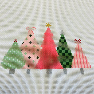 Line of Trees Pink Needlepoint Canvas
