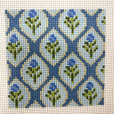 Floral Square Blue Needlepoint Canvas