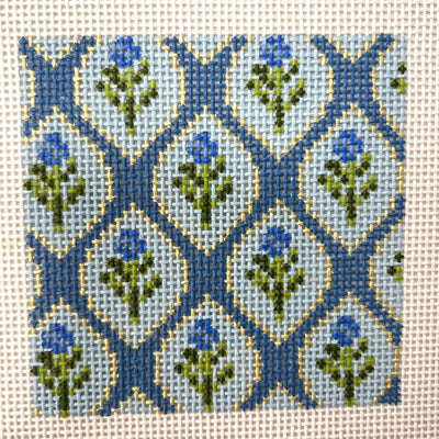 Floral Square Blue Needlepoint Canvas