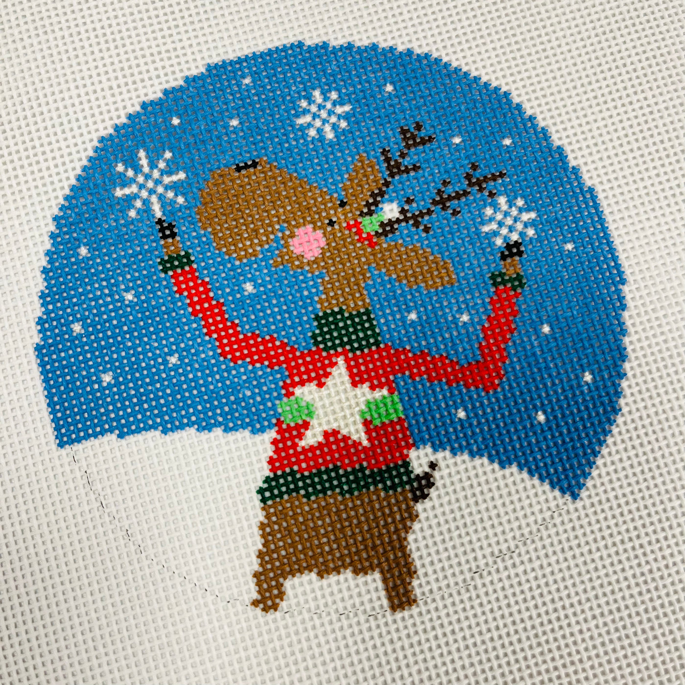 Snow Fun Reindeer Ornament Needlepoint Canvas