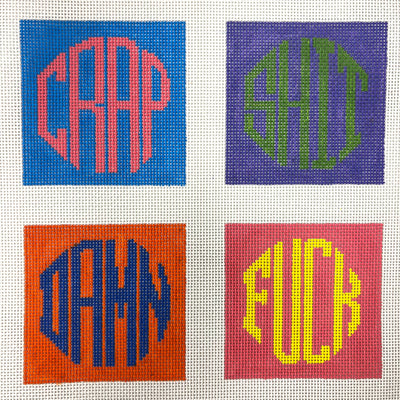 Multicolor Dirty Four Letter Word Coasters Needlepoint Canvases