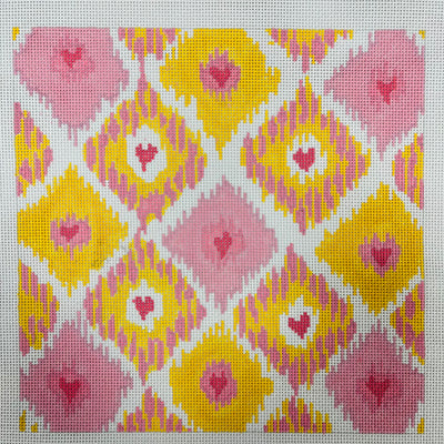 Pink and Gold Geometric Squares with Hearts Needlepoint Canvas