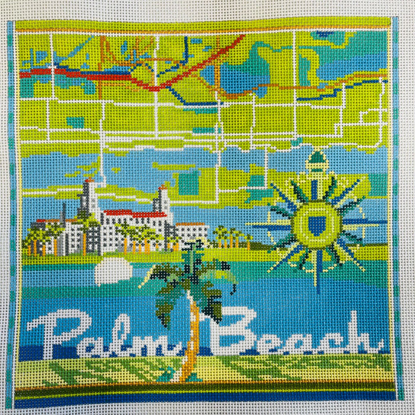 Palm Beach Map Needlepoint Canvas
