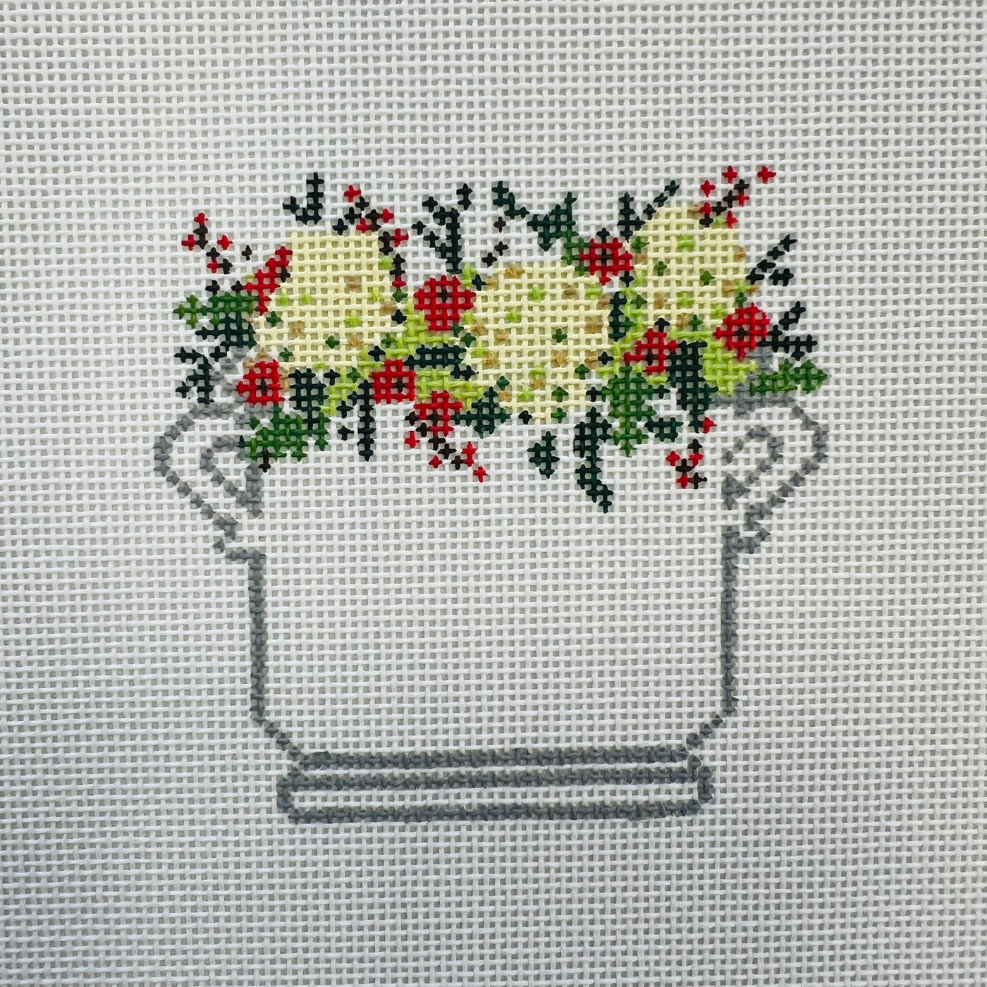 Holiday Floral Arrangement Needlepoint Canvas - Floral Arrangement Collection with stitch guide
