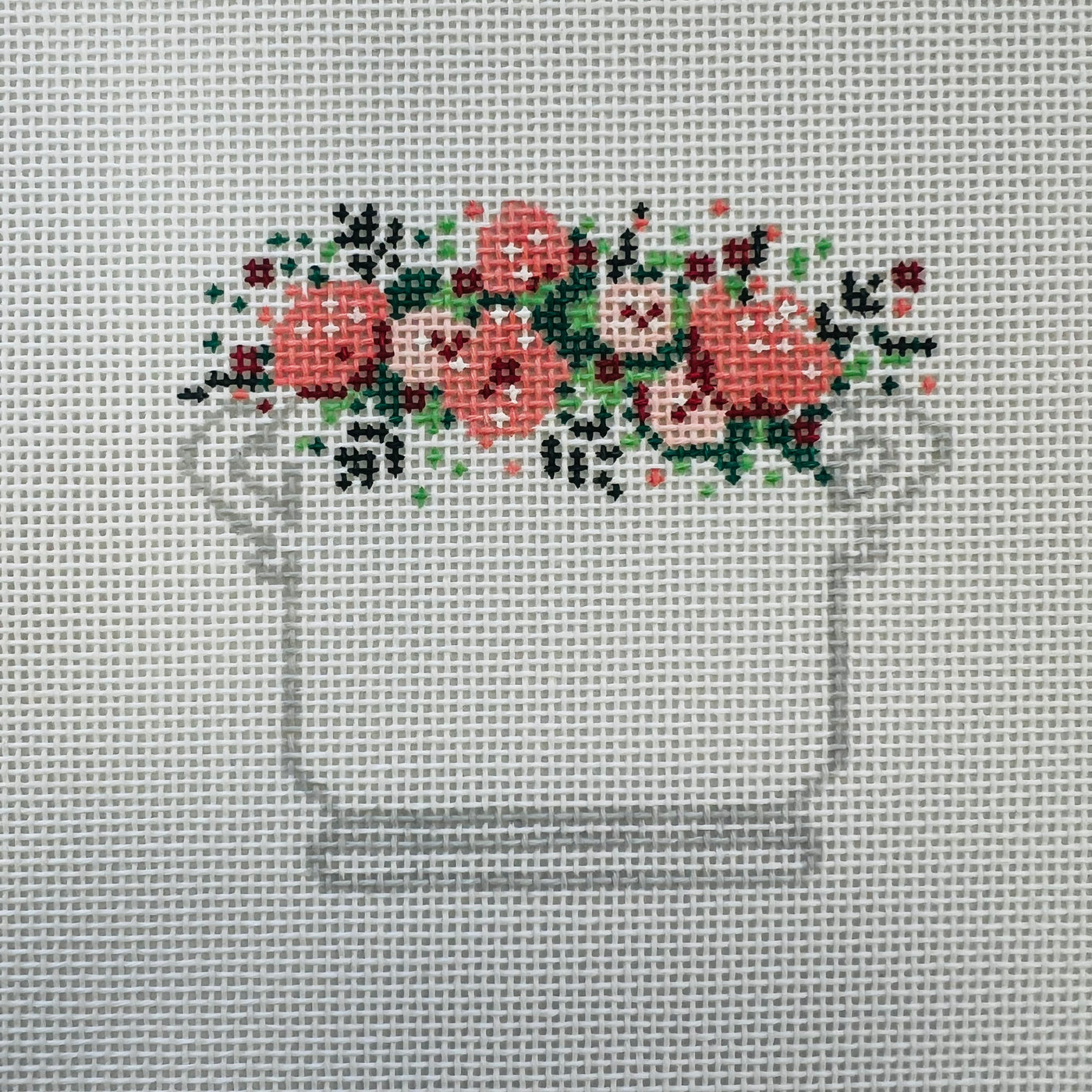Pink Peony Floral Arrangement Needlepoint Canvas - Floral Arrangement Collection with stitch guide