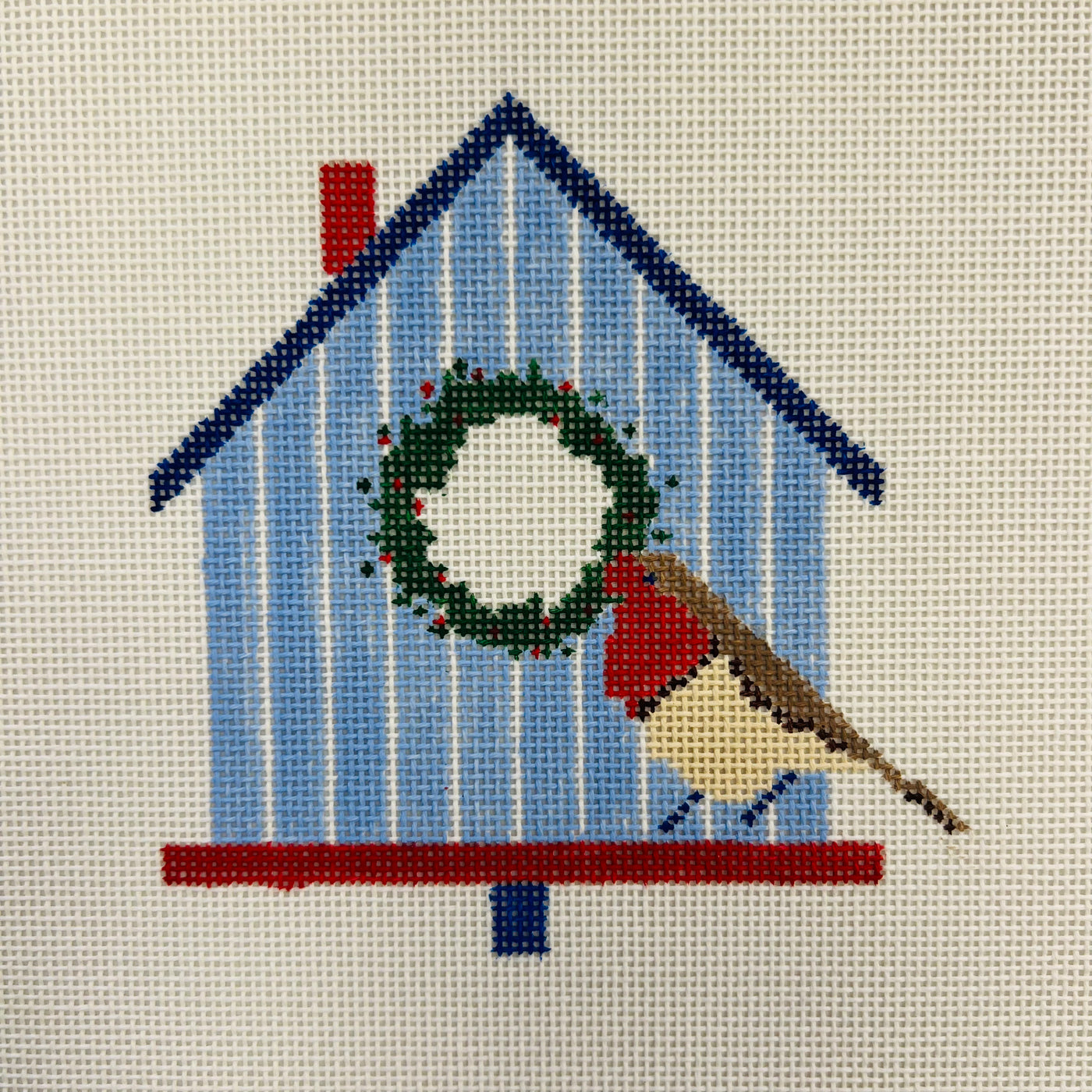 Christmas Bird House Needlepoint Canvases - Robin with stitch guide