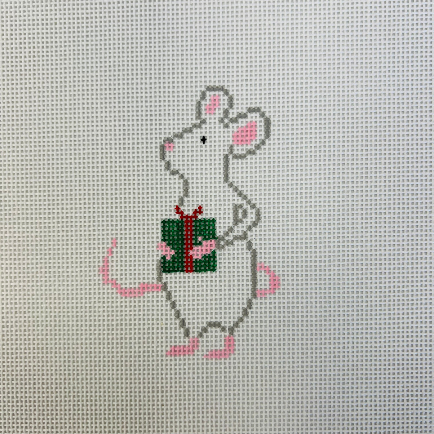 Christmas Mice Needlepoint Canvases - Green Present with stitch guide