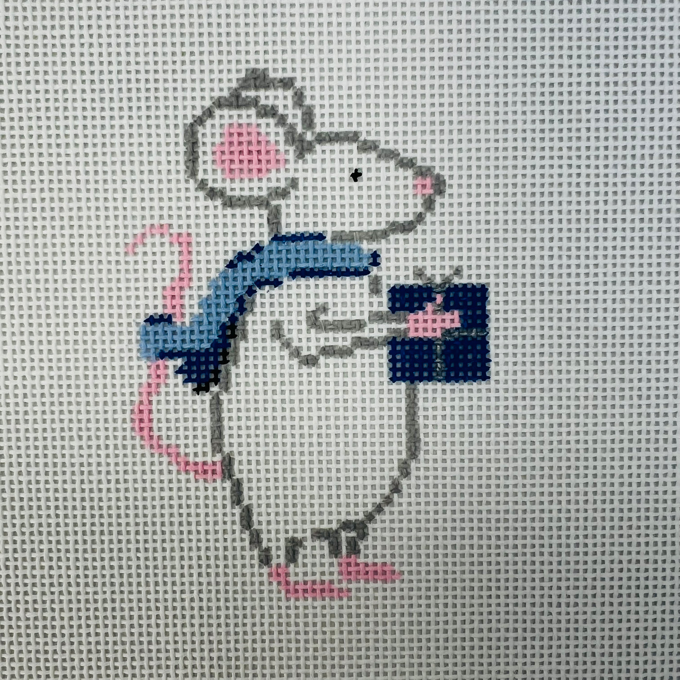 Christmas Mice Needlepoint Canvases - Blue Present with stitch guide