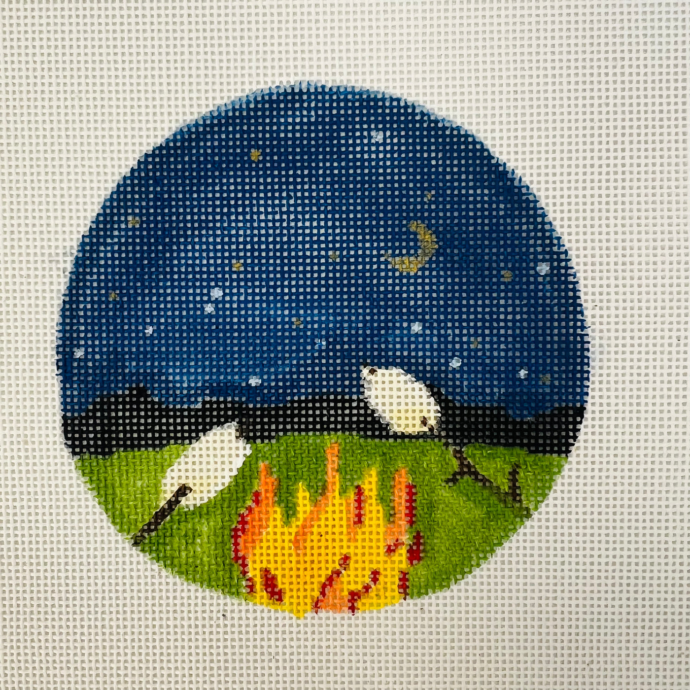 Campfire with S'mores Needlepoint Canvas with stitch guide