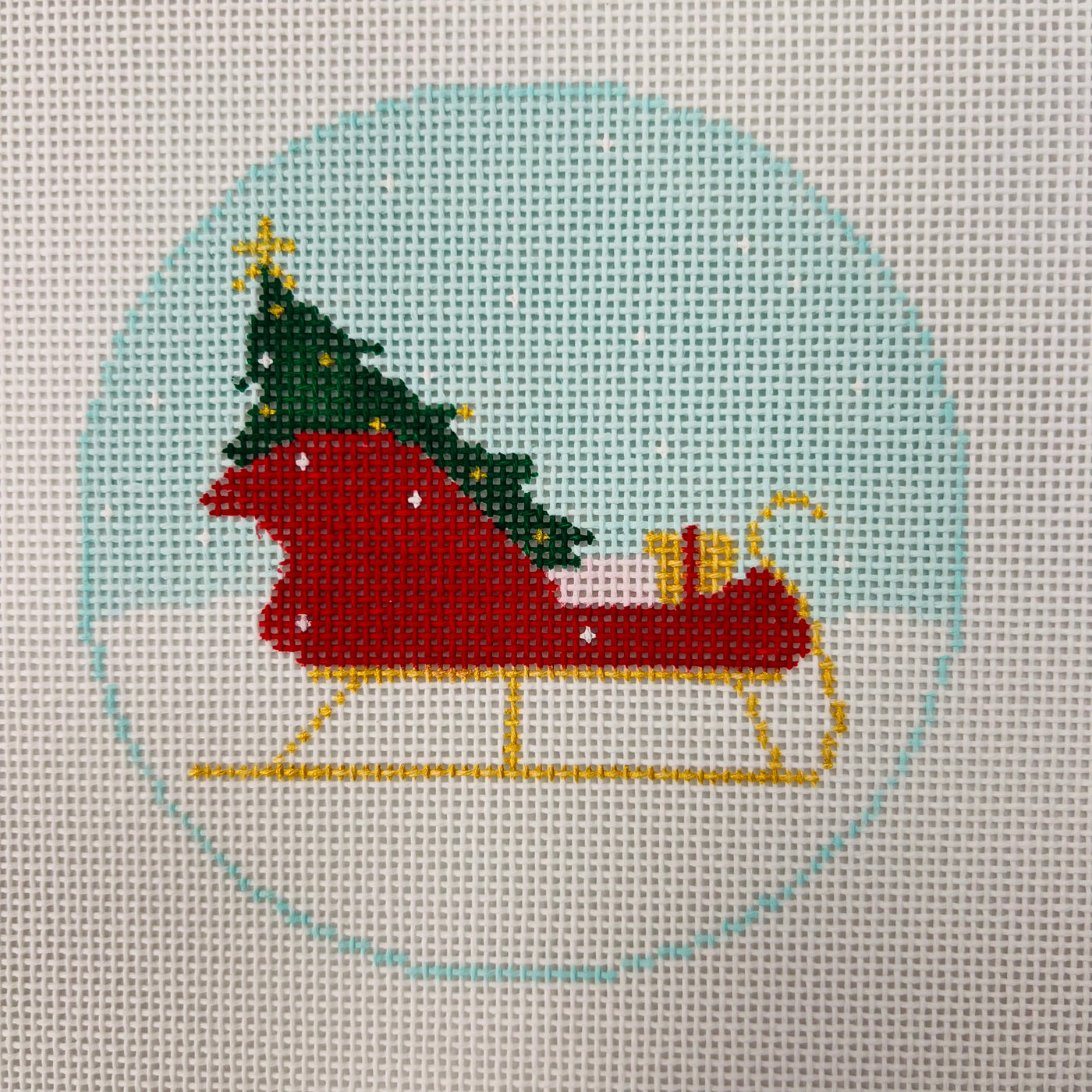 North Pole Needlepoint Canvas: Santa's Sleigh Ornament with stitch guide