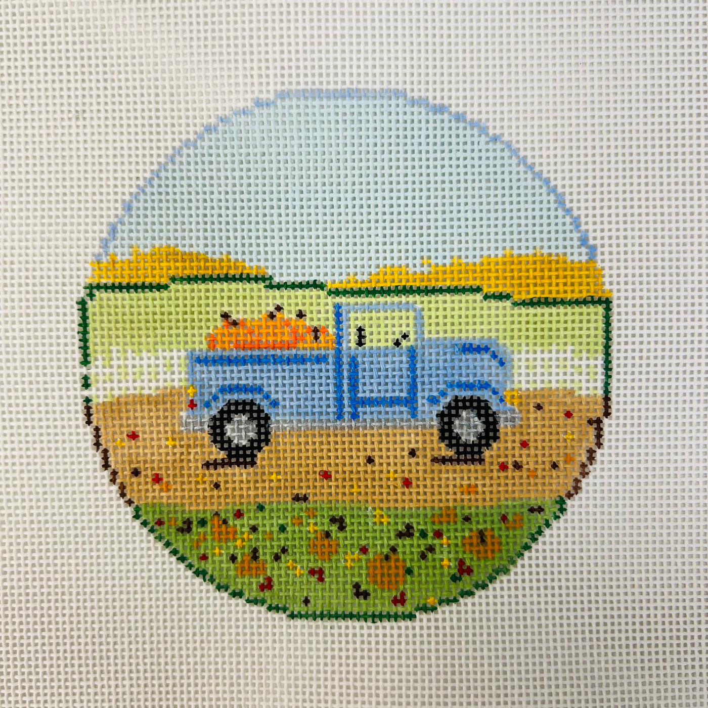 Fall Pumpkin Truck Needlepoint Canvas with stitch guide