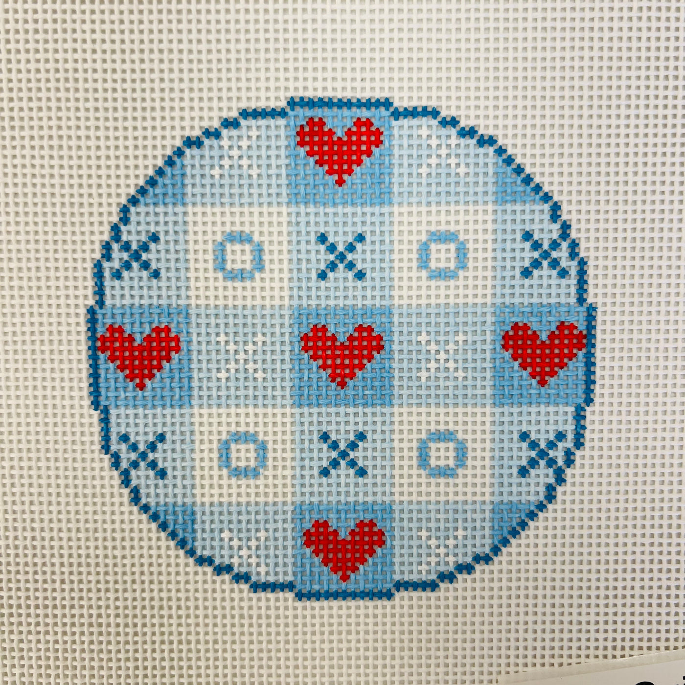 Valentine's Gingham Needlepoint Canvas - Blue with stitch guide