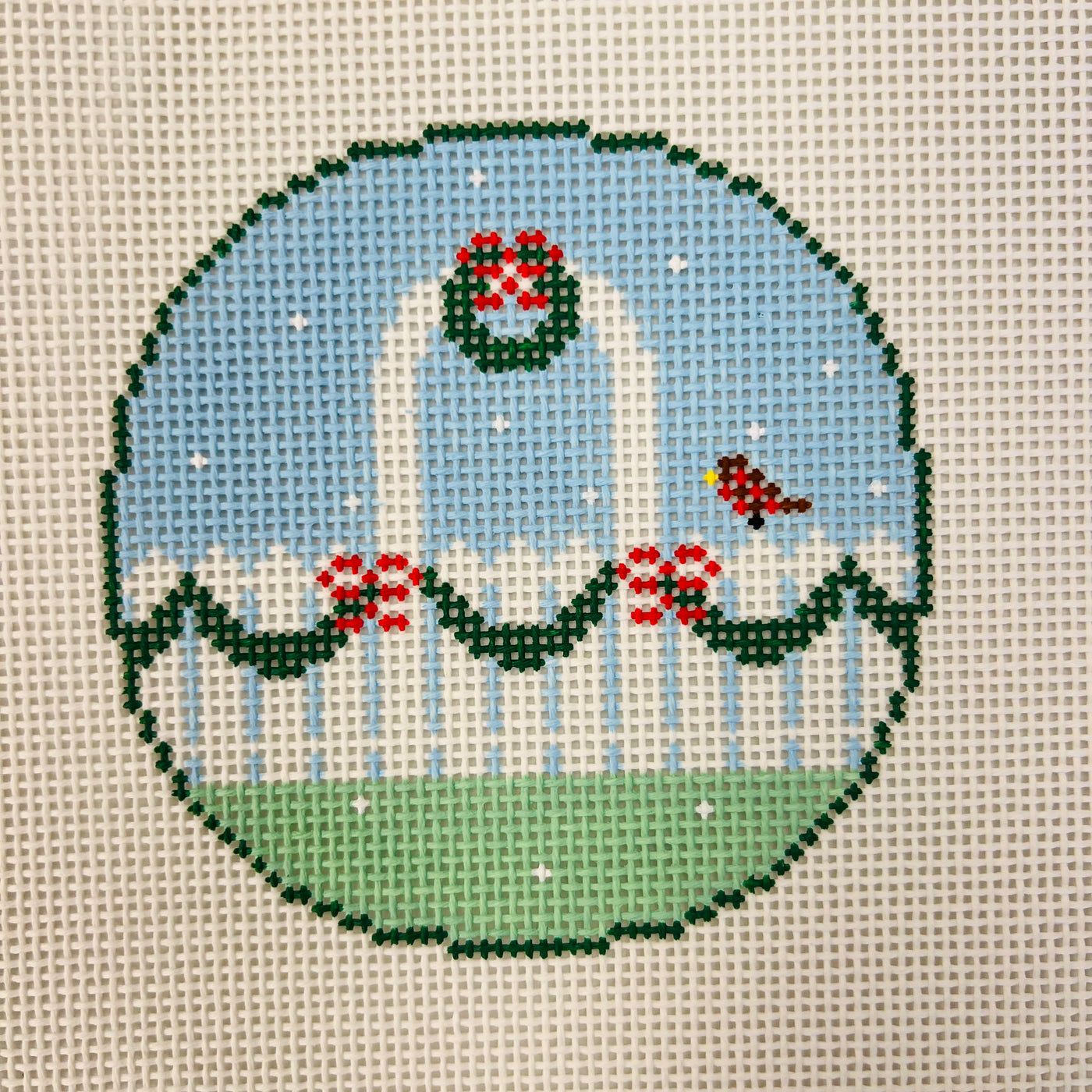 Christmas Fence Needlepoint Canvas with stitch guide