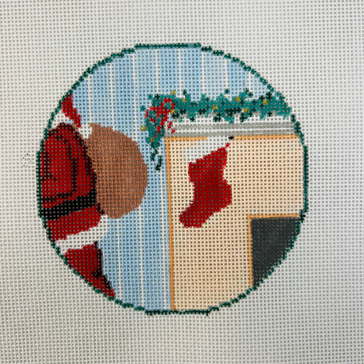 Santa and Stocking Needlepoint Canvas with stitch guide