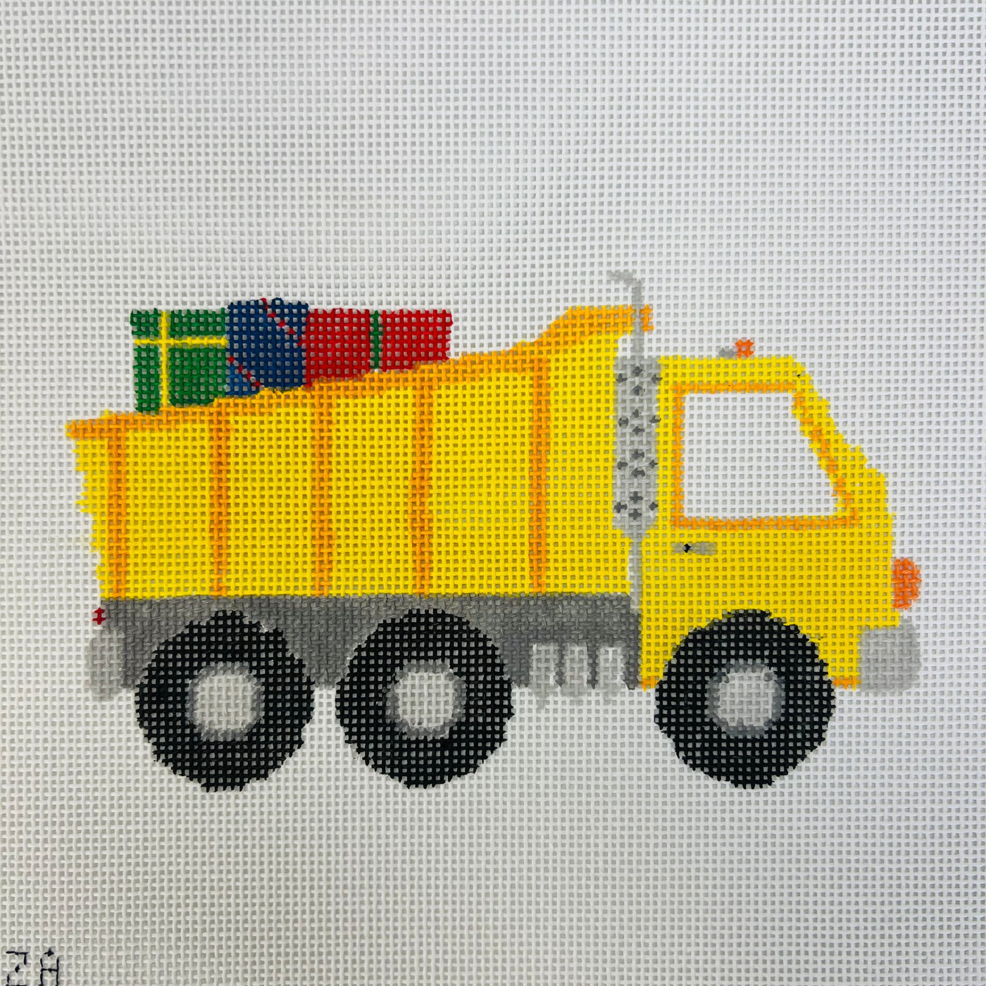Christmas Construction Needlepoint Series - Dump Truck with Presents with stitch guide