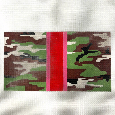 Camo with Red/Pink Stripe Eyeglass Case Needlepoint Canvas
