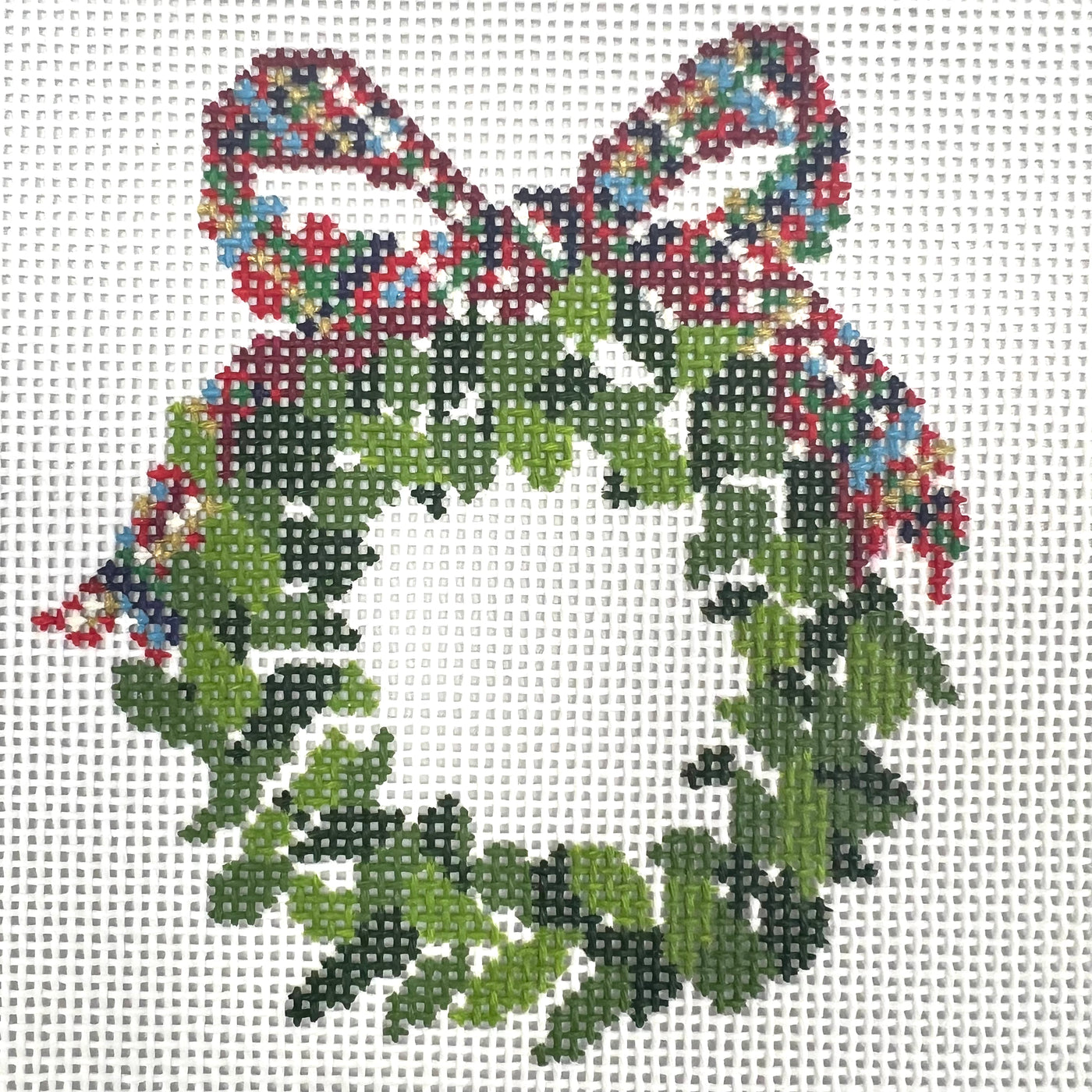 Plaid Monogramable Wreath Ornament Needlepoint Canvas