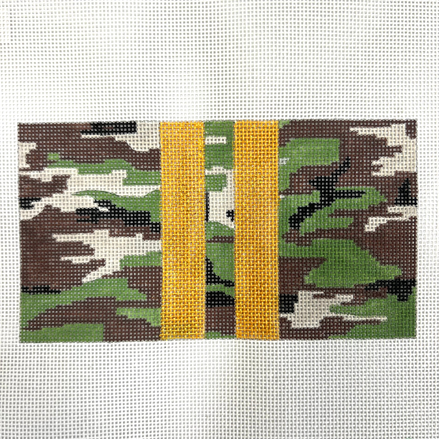 Camo with Gold Stripe Eyeglass Case Needlepoint Canvas