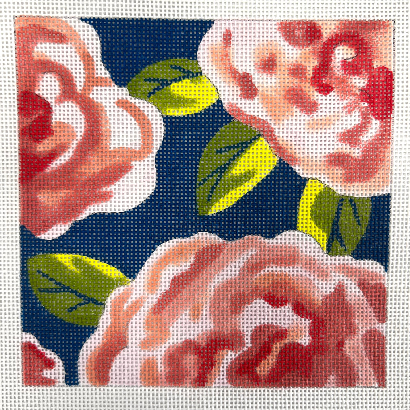 Floral with Blue Needlepoint Canvas