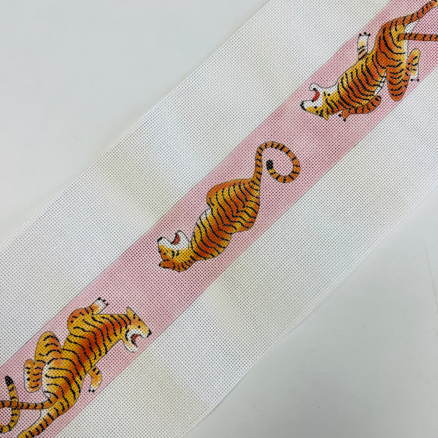 Tigers on Pink Bag Strap Needlepoint Canvas