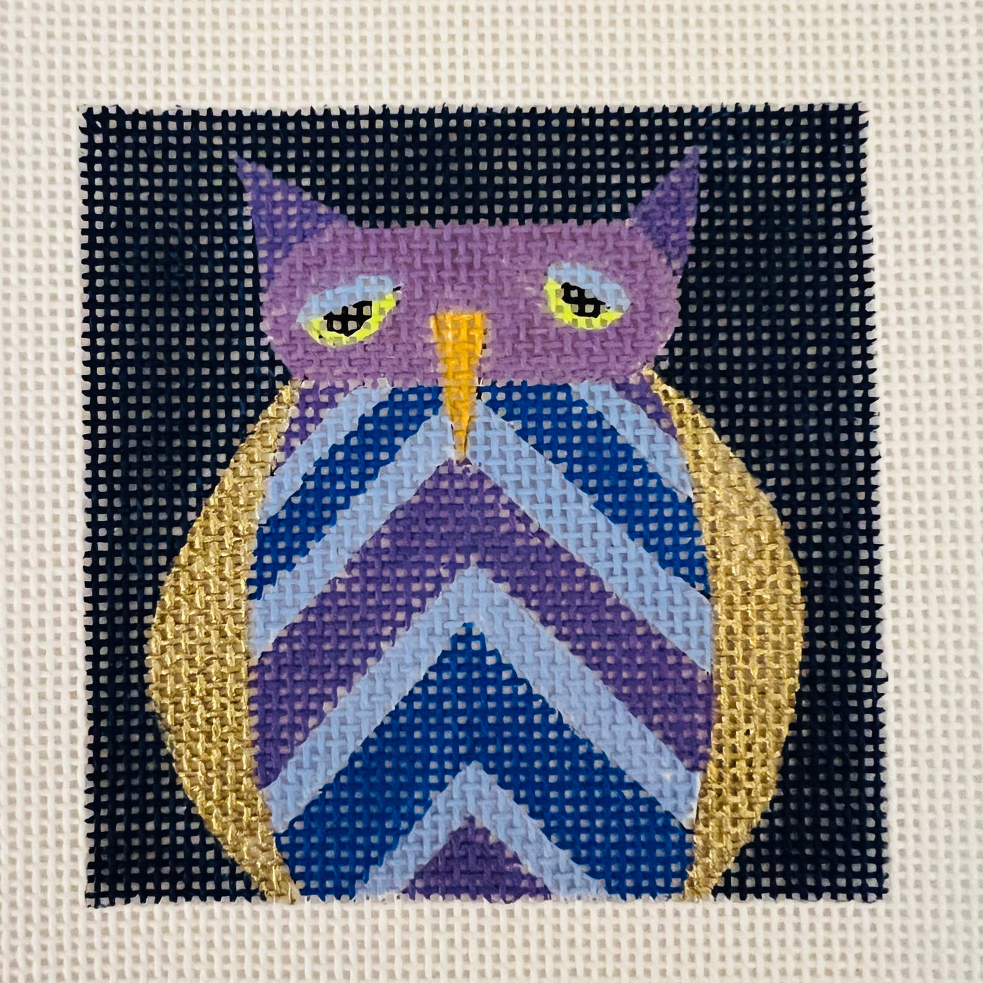 Chevron Owl on Blue Needlepoint Canvas