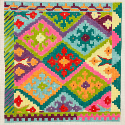 Large Colorful Quilted Pattern Needlepoint Canvas