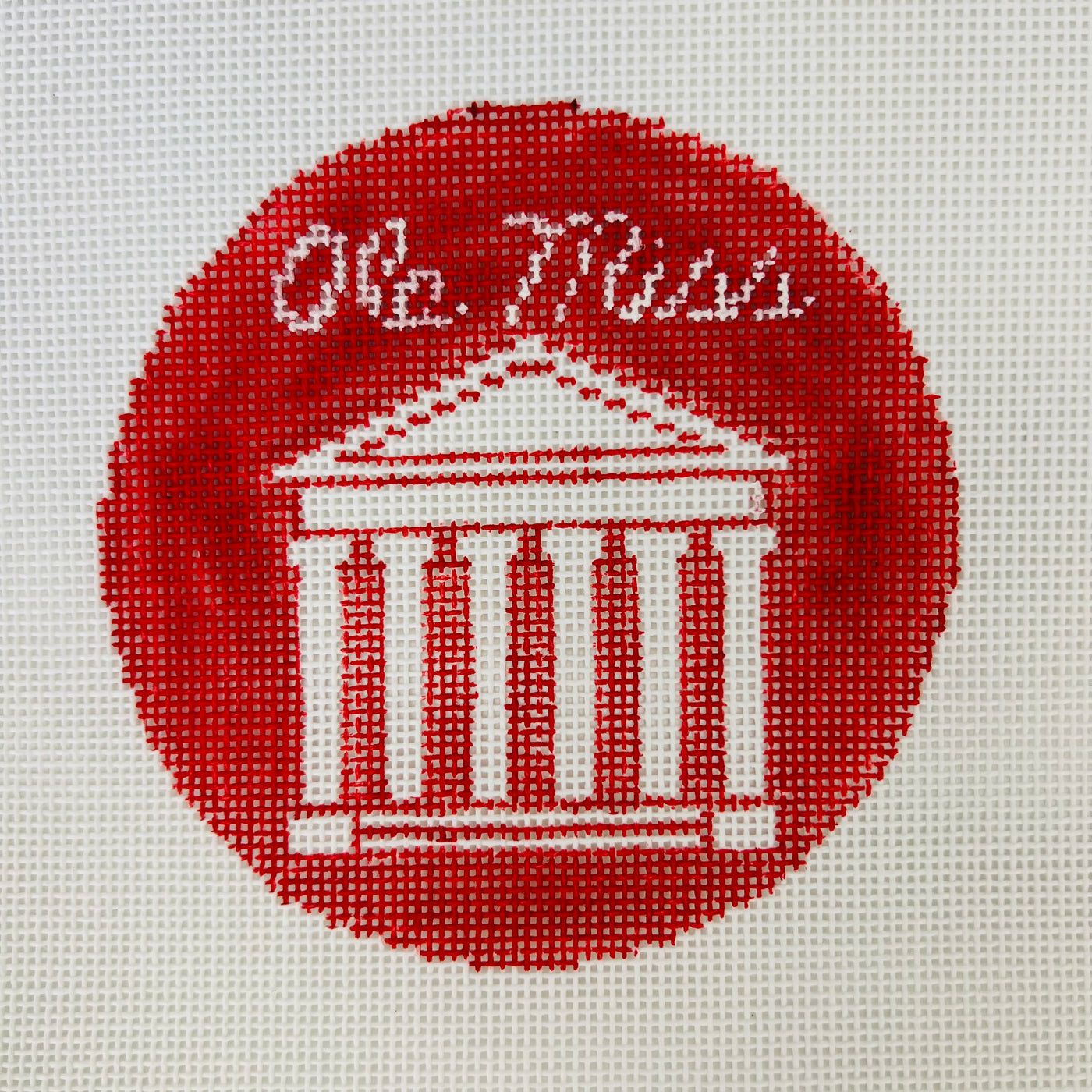 Ole Miss Lyceum Round Ornament Needlepoint Canvas