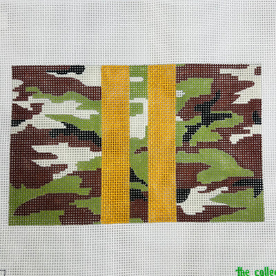 Camo with Gold Stripes Small Clutch Needlepoint Canvas