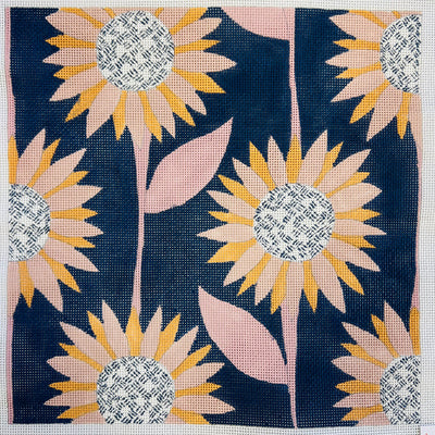 Sunflowers on Navy Needlepoint Canvas