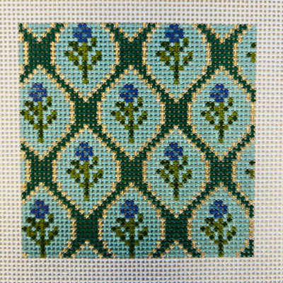 Floral Teal Square Needlepoint Canvas