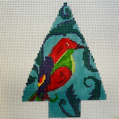 Tree with Red Bird and Vines Ornament Needlepoint Canvas