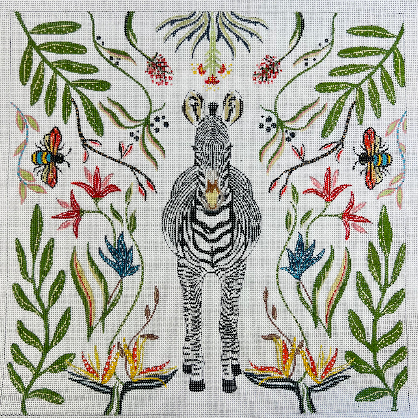 Zebra with Botanicals Needlepoint Canvas