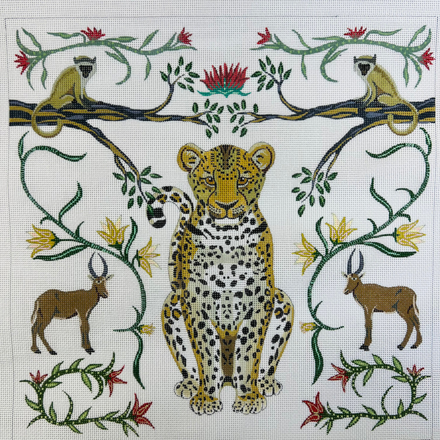 Leopard with Botanicals Needlepoint Canvas