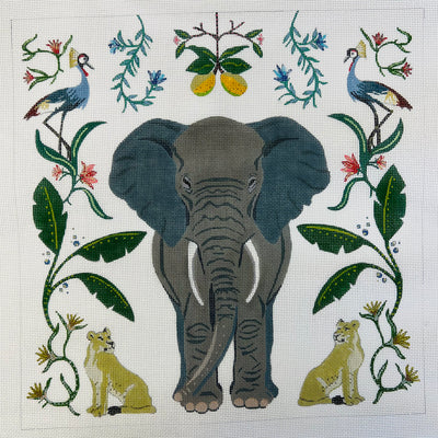Elephant with Botanicals Needlepoint Canvas