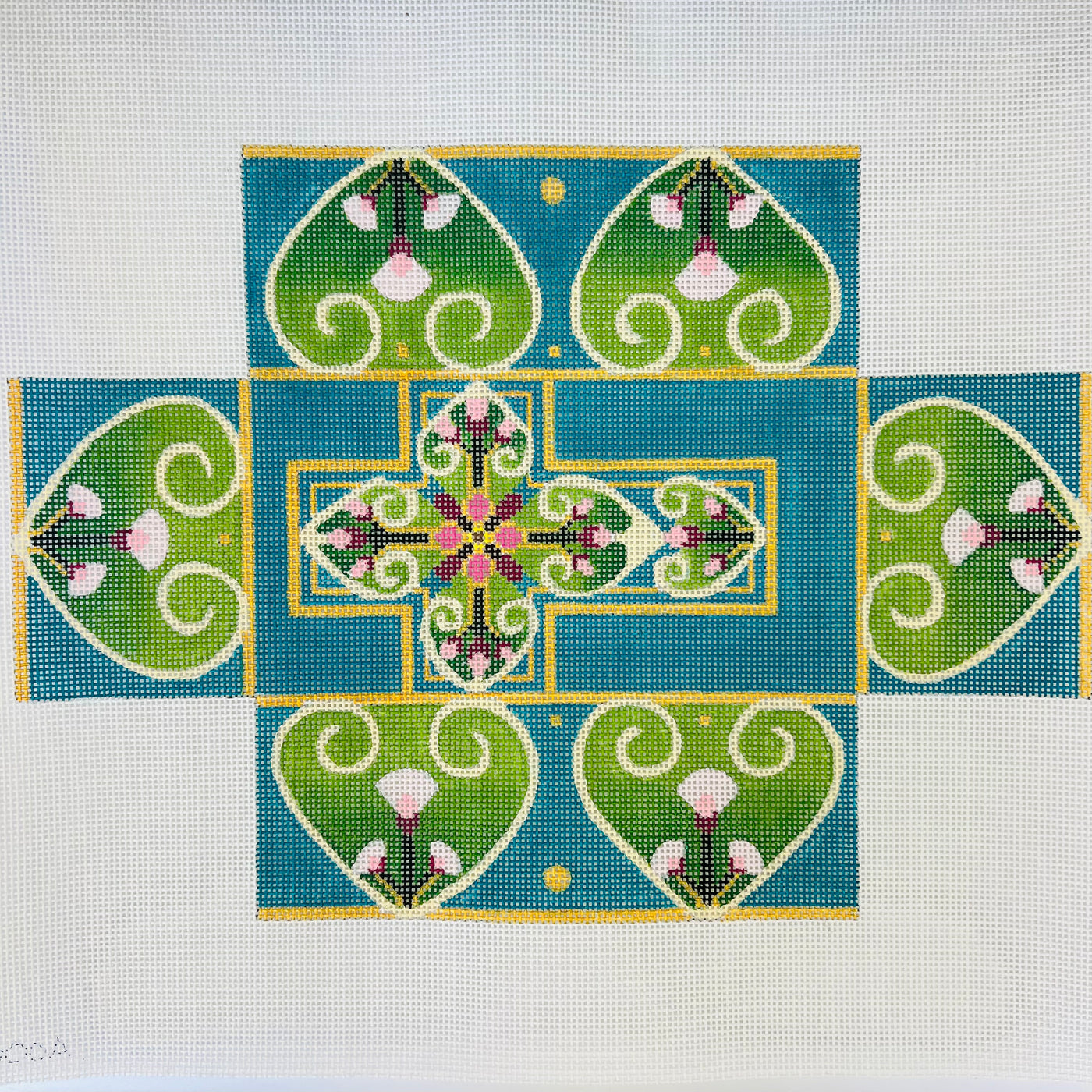 Moorish Teal Green Brick Cover Needlepoint Canvas